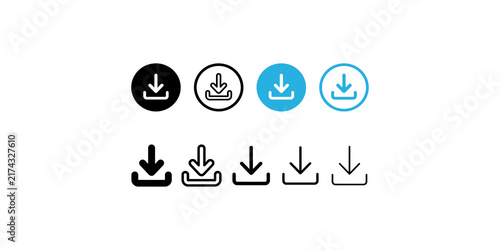 Obraz na płótnie Download button interface icons featuring solid black and outlined blue variations for modern website user navigation.