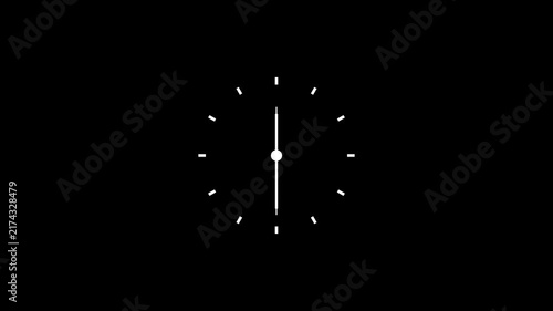 Minimal Analog Clock Animation with Moving White Hands and Hour Marks Isolated on Transparent Background. Simple Time Symbol Motion Graphic with Alpha Channel for Timer, Schedule, Reminder