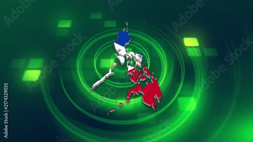 Philippines Flag on its Country Map, 3D Map Flag Opener Suitable for Politics, Elections, Travel, News and Sports Events and Presentations