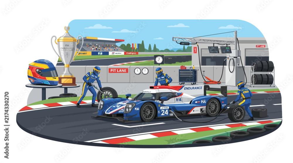 Naklejka premium Formula One Racing Pit Stop Scene Illustration.