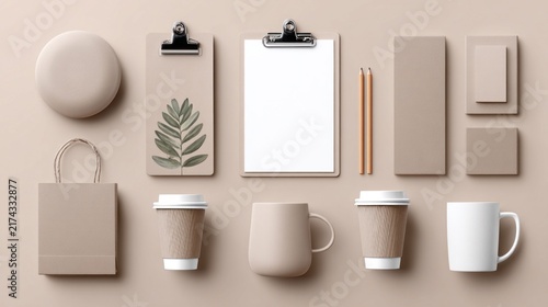 Minimalist mockup set with stationery and natural accents