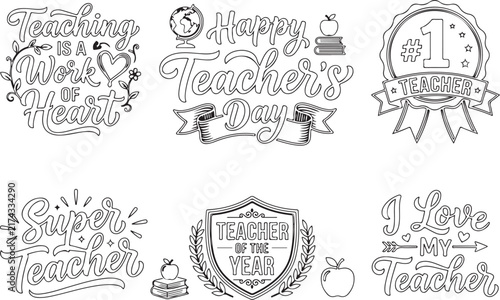 Super teacher and number one educator vintage lettering labels and quotes design collection