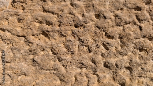 Cuadro en lienzo Rough yellow sandstone block wall texture background, cleaned