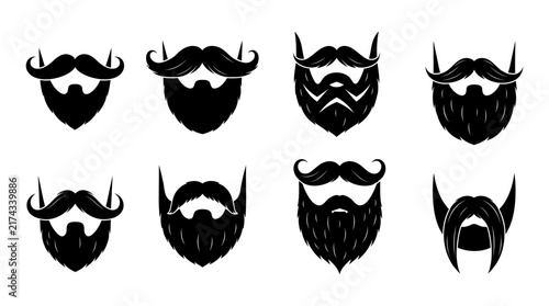 Fotografie Collection of black silhouette beard and mustache shapes on white background