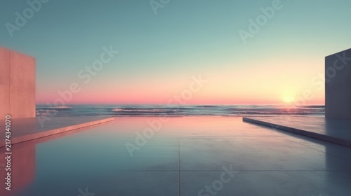 Sunset framed by modern architectural design