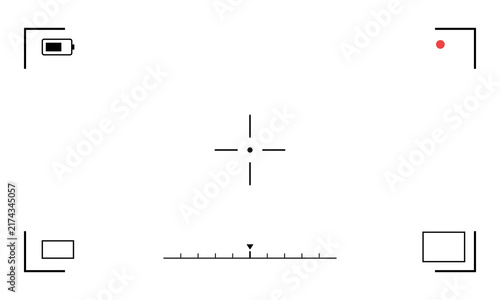 Quadro su tela Camera viewfinder overlay with battery indicator, recording dot, focus reticle,