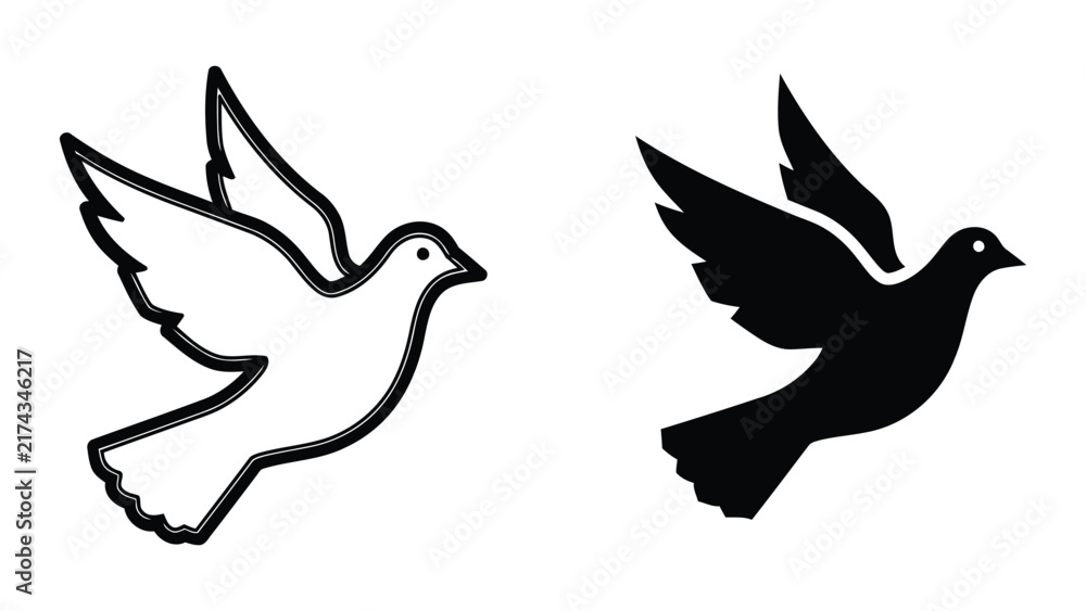 Fototapeta premium Flying dove symbol for peace and freedom vector illustration set for design