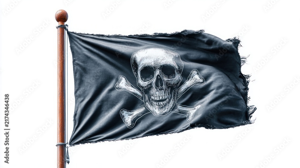 Naklejka premium Skull and bones pirate flag waving in the wind