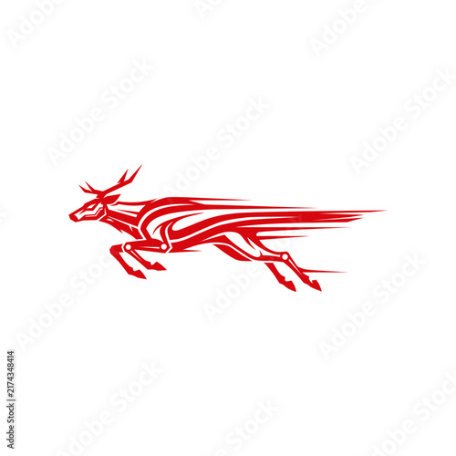 Abstract Red Running Antelope Speed Symbol with Streamlined Racing Lines Isolated on White