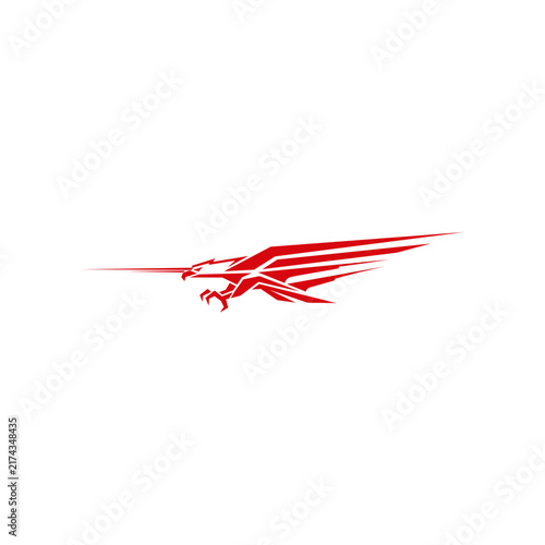 Abstract Red Flying Eagle Speed Symbol with Sharp Racing Lines Isolated on White Background