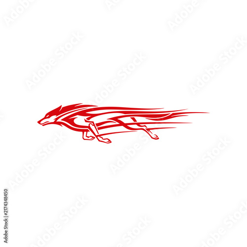 Abstract Red Running Wolf Speed Symbol with Dynamic Racing Lines Isolated on White Background