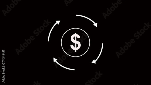 White Neon Dollar Money Transfer Circular Arrows Animation