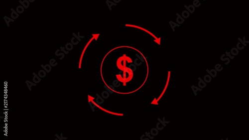 Red Neon Dollar Money Transfer Circular Arrows Animation