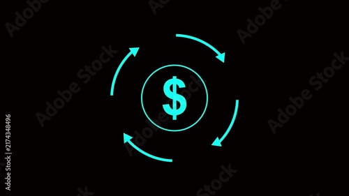 Cyan Neon Dollar Money Transfer Circular Arrows Animation