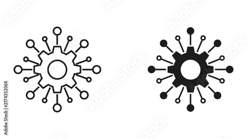 Industrial gear machine cogwheel with network node vector icon set isolated