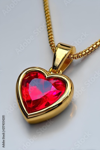 Elegant gold pendant with a luminous red heart, capturing the essence of love, luxury, and superior craftsmanship.