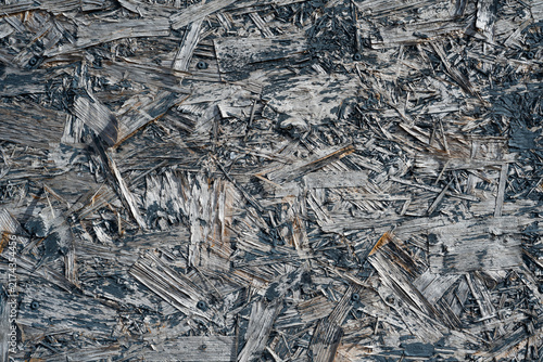 Canvas Print Weathered OSB wood texture background with rough compressed wood strands and dis