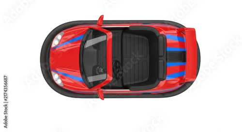 Top view of red sports car icon isolated on transparent background