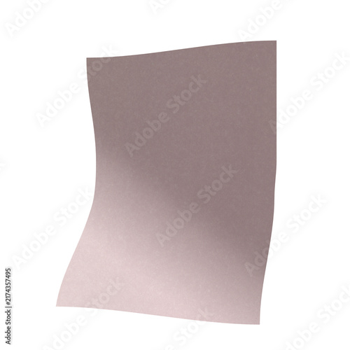 Blank curved dusty mauve textured paper sheet with wavy edges on a transparent background