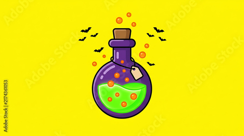 Halloween potion bottle with bats and small tag for spooky holiday theme