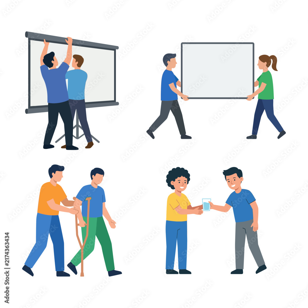 Obraz premium People Collaborating and Assisting Each Other in Professional and Daily Life Situations
