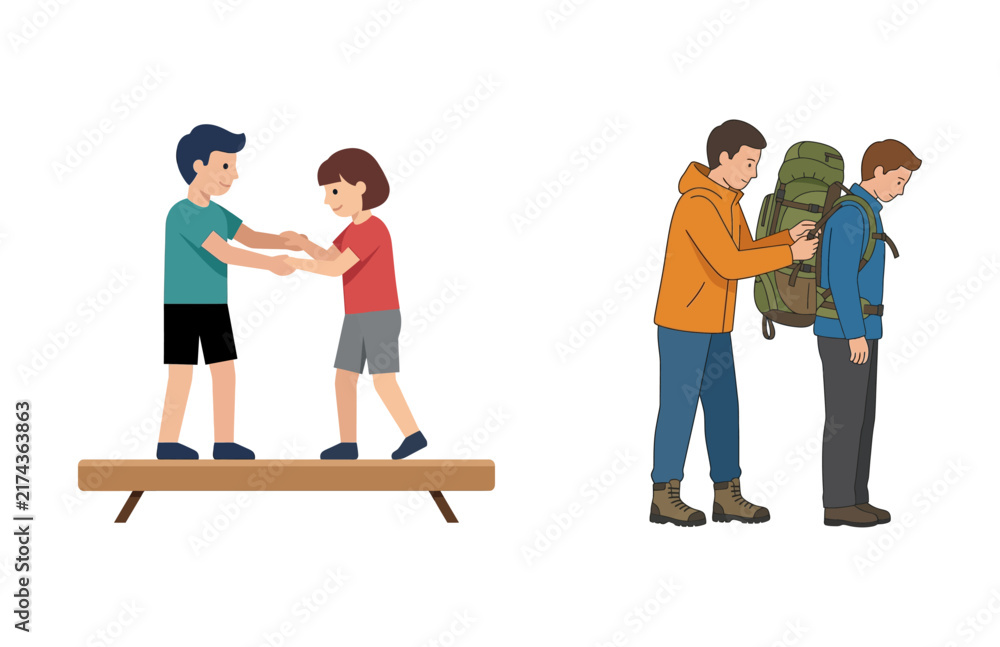 Obraz premium People Helping Each Other with Physical Tasks and Support in Diverse Social and Outdoor Situations