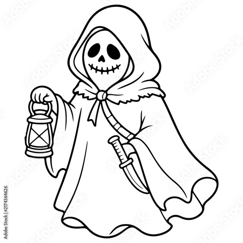 Halloween Grim Reaper with Lantern and Dagger – Cartoon Vector Illustration