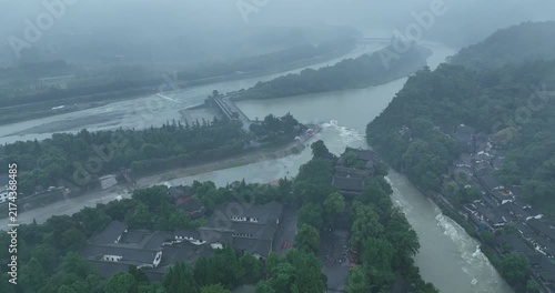 Aerial footage of landscape in dujiangyan, Sichuan province,China