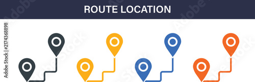 Route Location Solid Icon Set. Navigation, map, route, destination, location and travel vector icons.
