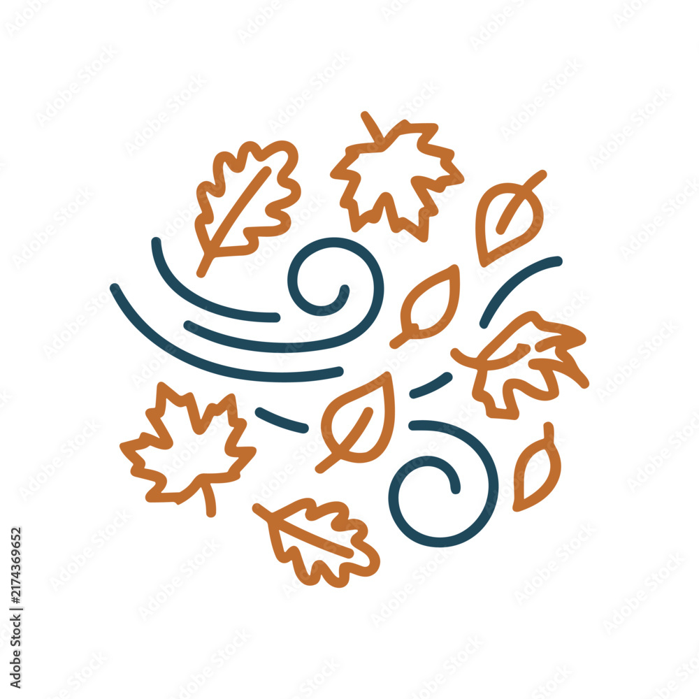 Fototapeta premium Strong Autumn Wind Swirling Maple Leaves Outline Icon