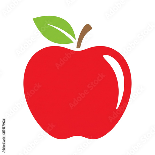 Fresh red apple icon with green leaf and stem for healthy food graphics.