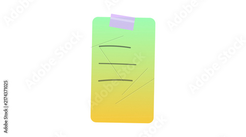 Gradient green yellow note with purple tape for creative brainstorming and ideas.