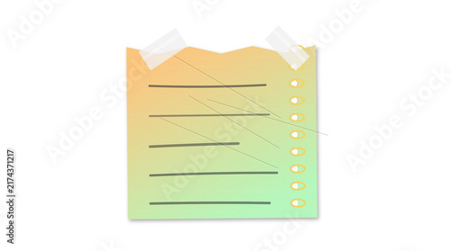 Torn green gradient sticky note with checklists and tape for project tracking.