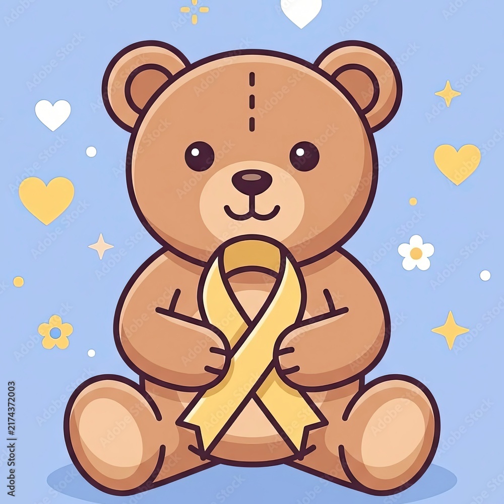 Obraz premium Cute teddy bear with yellow awareness ribbon