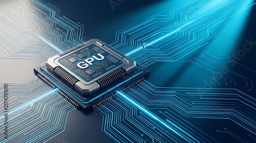 Obraz na płótnie Modern Futuristic GPU Processor Chip Centered On Motherboard Circuitry Technology Component