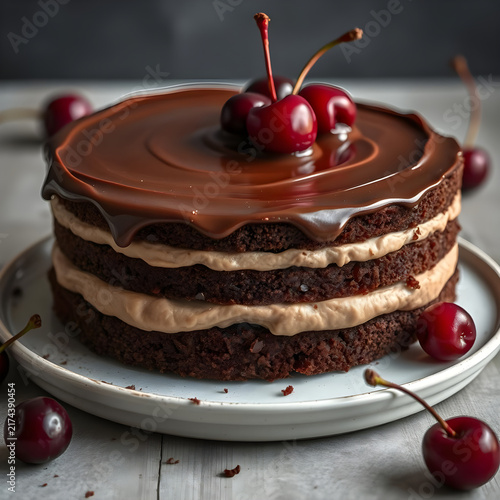 Elegant Creamy Chocolate Cake with Cherry Topping