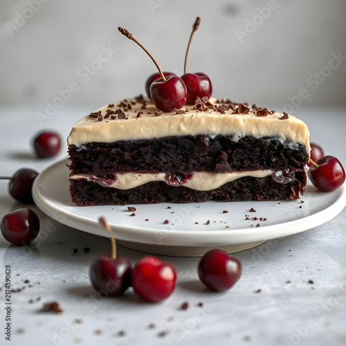 Creamy Silky Chocolate Cake with Fresh Cherries