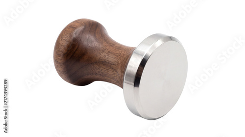 фотографія Professional espresso coffee tamper with walnut wood handle, stainless steel bar
