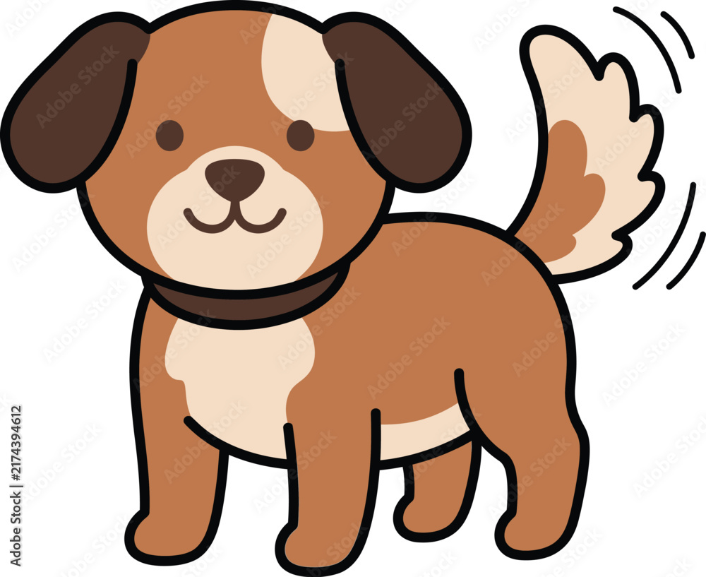 Fototapeta premium Cute cartoon illustration of a happy brown puppy dog wagging its tail.