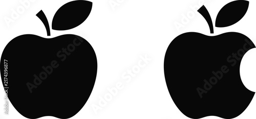 Apple icon set with solid black fresh bitten apple fruit health nutrition symbol vector illustration