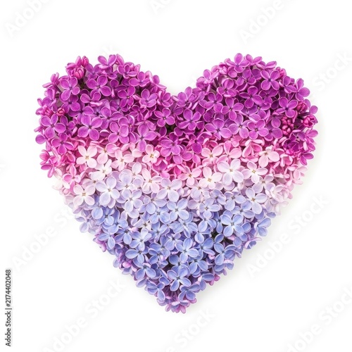 Heart shape made of colorful flowers isolated on white background