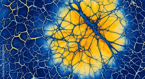 Neural Network Brain Cells Glowing with Golden Synaptic Connections - Scientific Art Concept