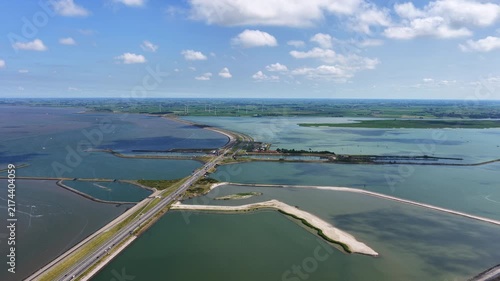 Aerial view of the Fish Migration River at the Afsluitdijk in the Netherlands