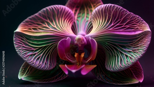 Abstract orchid flower with glowing intricate digital veins