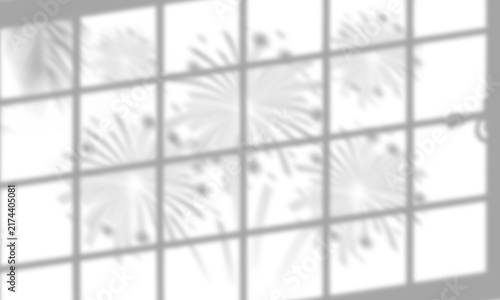 Soft Window Pane Shadow Overlay with Festive Fireworks Burst and Leaves
