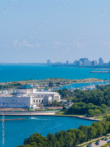 Aerial shot of a gorgeous landscape along Lake Michigan in Chicago Illinois USA
