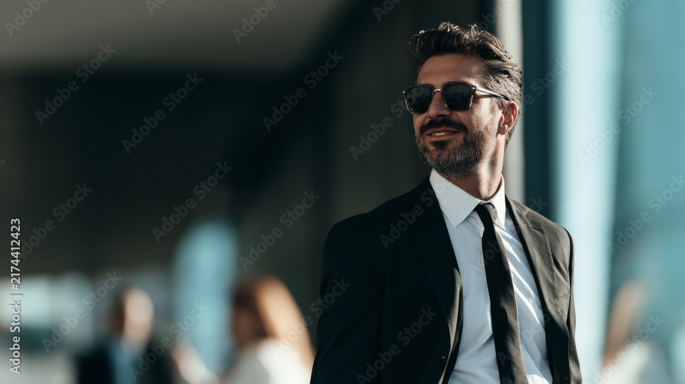 Fototapeta premium Businessman in formal suit in office, professional leadership portrait, corporate success, career confidence.