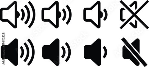 Audio, Volume, and Mute Icon Set
