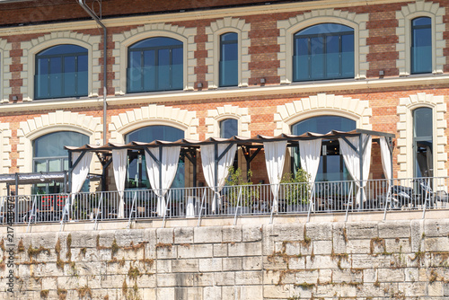 Restaurant terrace on the banks of the Danube in the historic center of Budapest