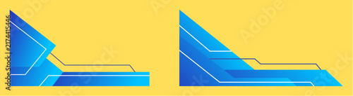 Abstract blue geometric corner shapes on yellow background for modern graphic design